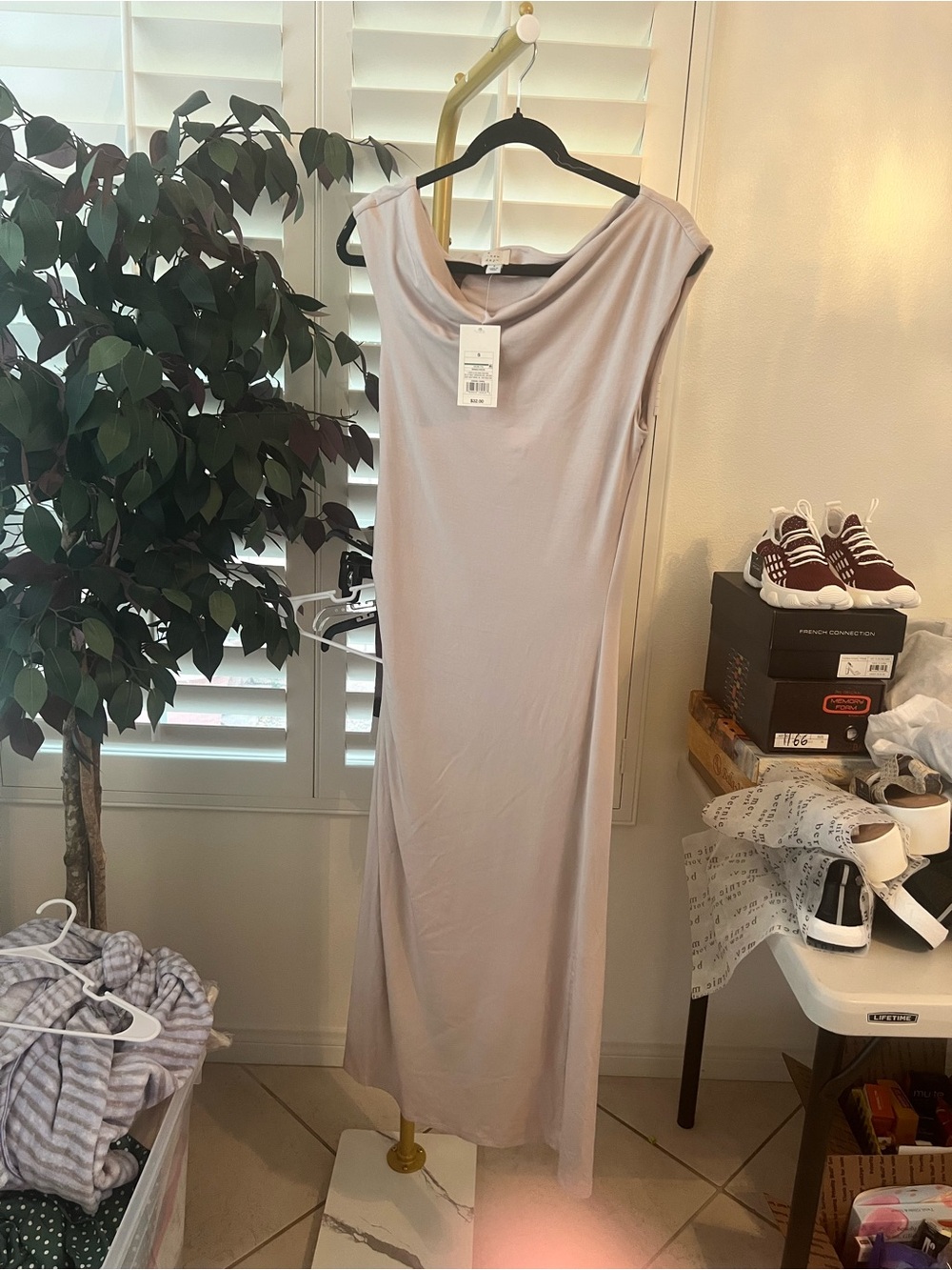a new day Sleeveless Cowl Neck Maxi Dress in Light Taupe